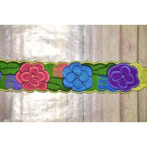 Handmade Traditional Mexican Colorful Full Embroidered Floral Wide Belt One Size